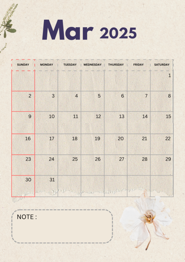 Beige Classic Aesthetic 2025 Year Calendar and Planner A4 - Image 4